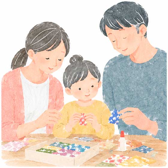 家族と一緒に手作りを楽しむ様子