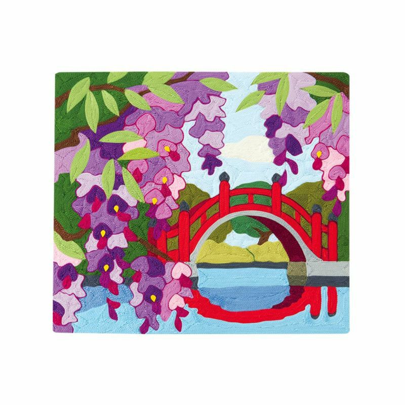 刺繍糸の絵・藤と太鼓橋｜株式会社さくらほりきり