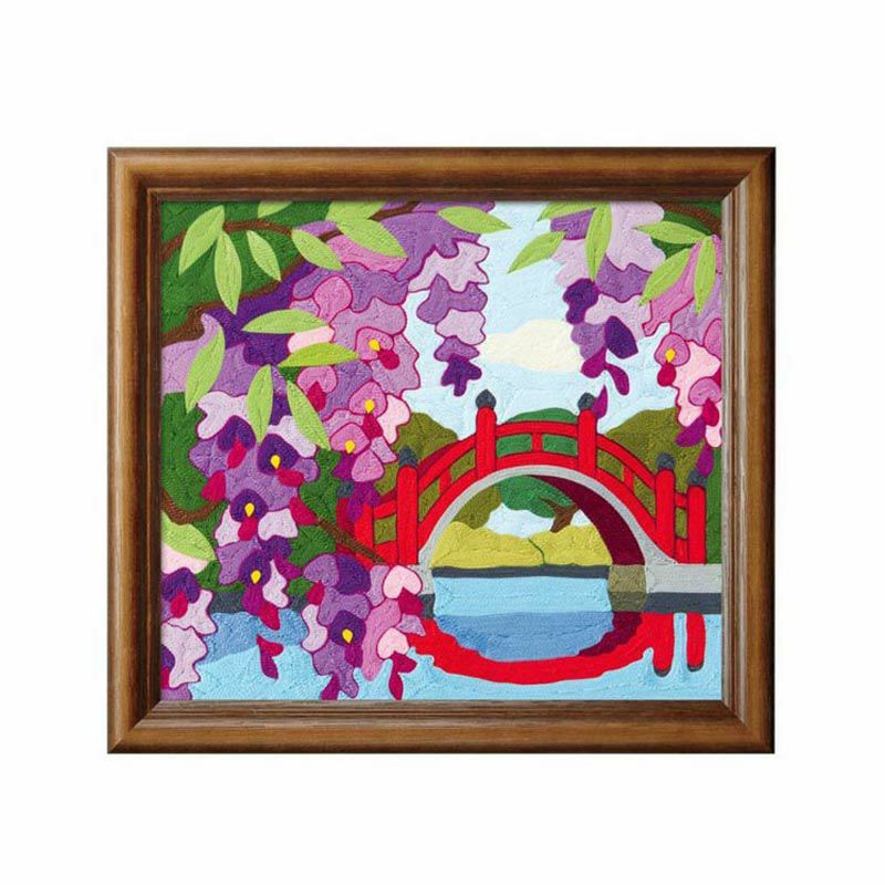刺繍糸の絵・藤と太鼓橋｜株式会社さくらほりきり