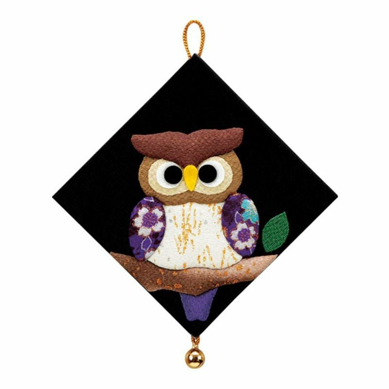 つみれ坊 ハンドメイド フクロウ 入学 入園 オーダー 三連タペストリー（和みふくろう）｜株式会社さくらほりきり