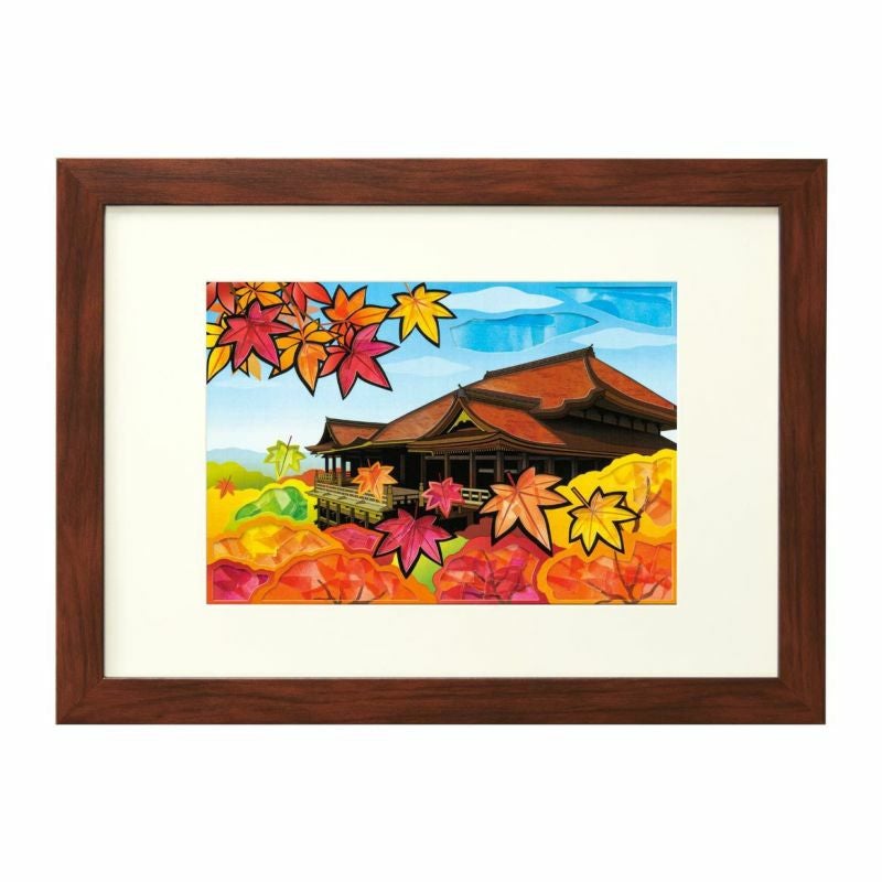 【ちぎり絵】「紅葉−滝」　ハンドメイド　(P 10サイズ）暮らしに彩りを 紅葉ちぎり絵カード 手作りキット | iichi 日々の暮らしを心地よくする