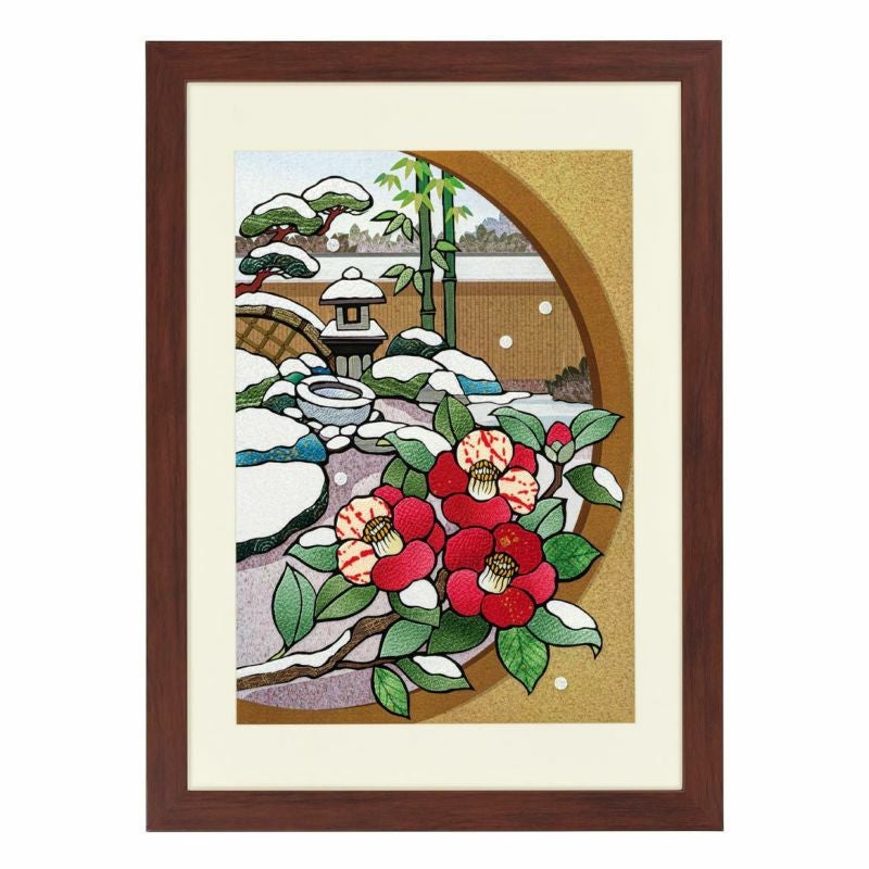 複製/安田靫彦/椿図/紅白椿/工芸品/横物/花図/冬/掛軸☆宝船☆AK-835 安田靫彦「紅白椿」木版画 絵画買取・販売の小竹美術