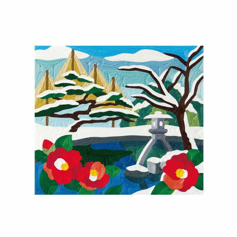 刺繍糸の絵・椿と兼六園｜株式会社さくらほりきり