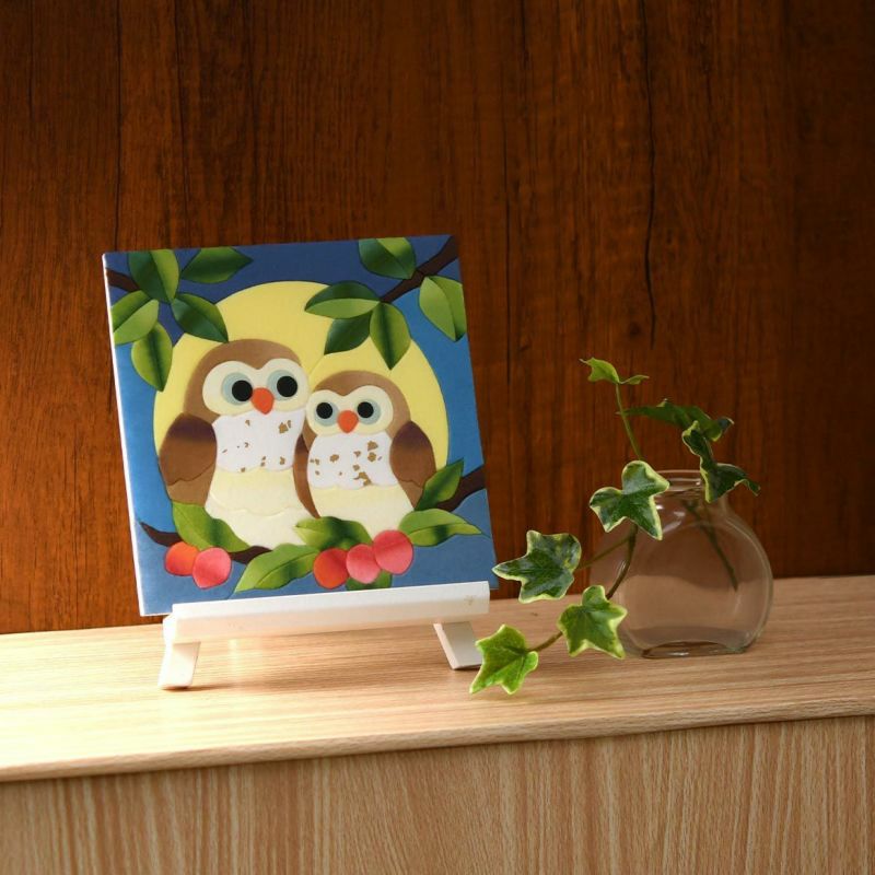 和紙のあとり絵・フクロウの仲良し親子｜株式会社さくらほりきり