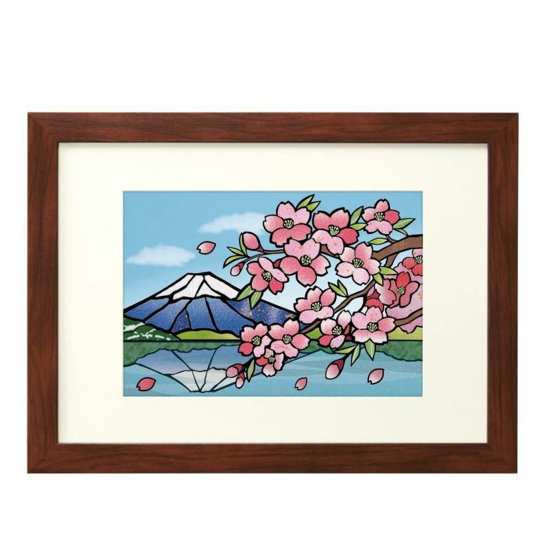 長期保管・未使用品★さくらほりきり 2点セット 里山の冬・桜の錦帯橋 額付 大53.7×42.1　貼り絵 布アート 手芸 色紙 ☆ PayPay(ペイペイ)決済可能 ☆ 札幌市 豊平区 平岸 きめこみ特大・鏡富士に桜｜株式会社さくらほりきり