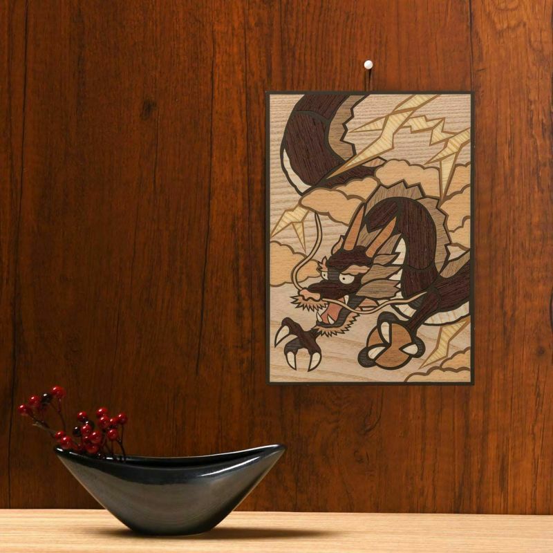 龍 辰 犬 ねずみ さくらほりきり 衝立 布貼り絵 卓上インテリア 天然木のさくらあーと・雷雲龍神図｜株式会社さくらほりきり