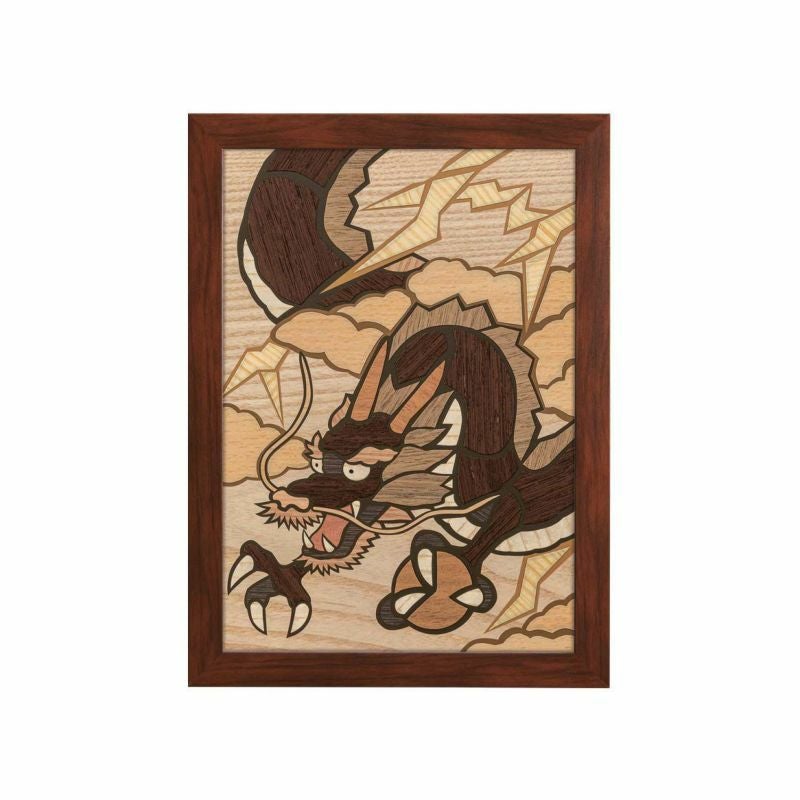 龍 辰 犬 ねずみ さくらほりきり 衝立 布貼り絵 卓上インテリア 天然木のさくらあーと・雷雲龍神図｜株式会社さくらほりきり