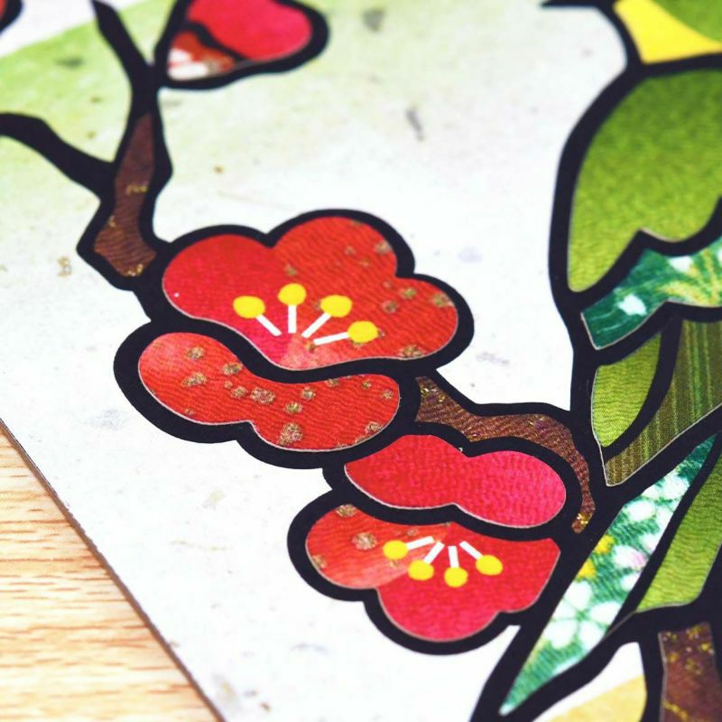 季節のシールはり絵・メジロと紅白梅（二月）｜株式会社さくらほりきり