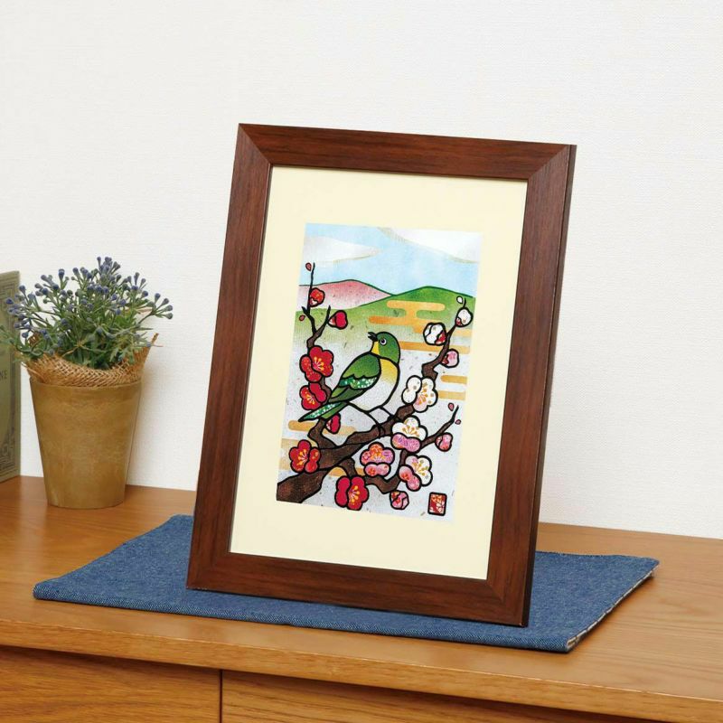 季節のシールはり絵・メジロと紅白梅（二月）｜株式会社さくらほりきり