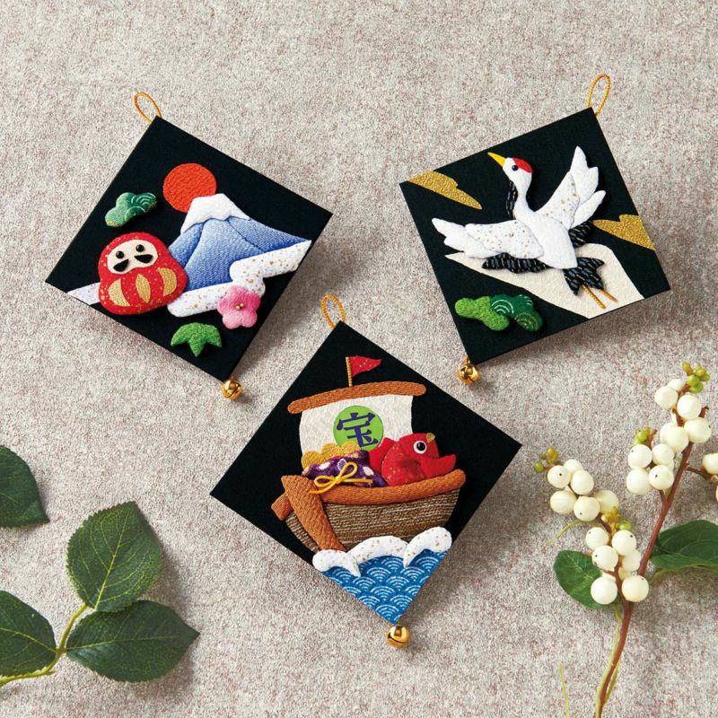 押絵、タペストリー、年中飾り、「旅支度」 三連タペストリー(来福 押絵、タペストリー、年中飾り、「旅支度」 三連タペストリー(来福