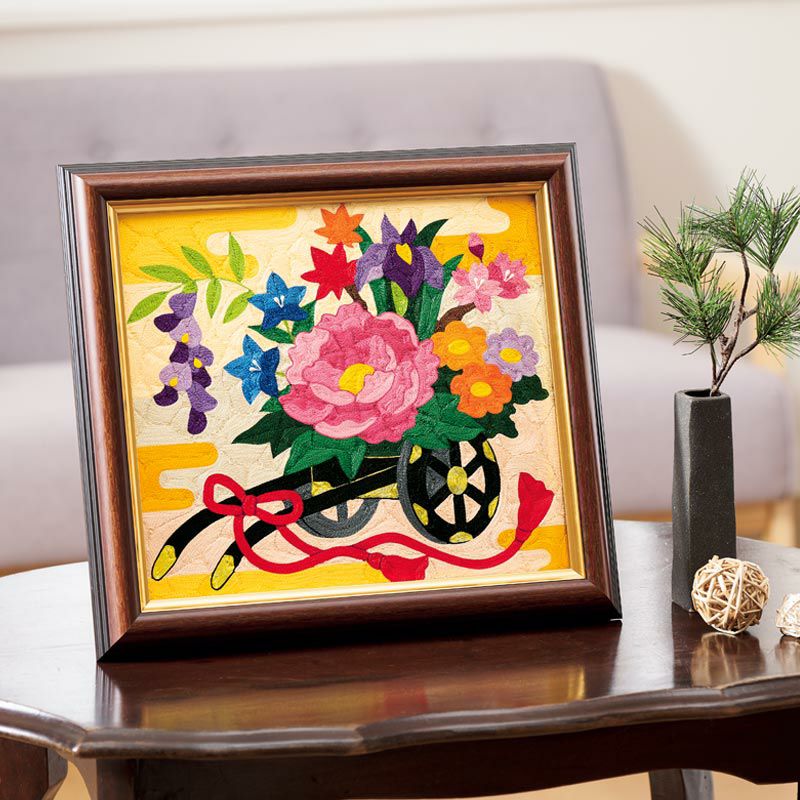 糸の絵画　即日発送 刺繍糸の絵・彩り花車｜株式会社さくらほりきり