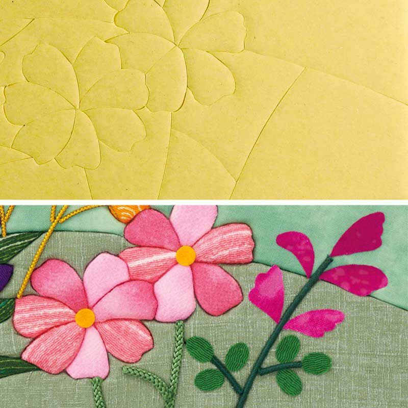 茎を表現するコードや紐はミゾに沿って貼り付けます