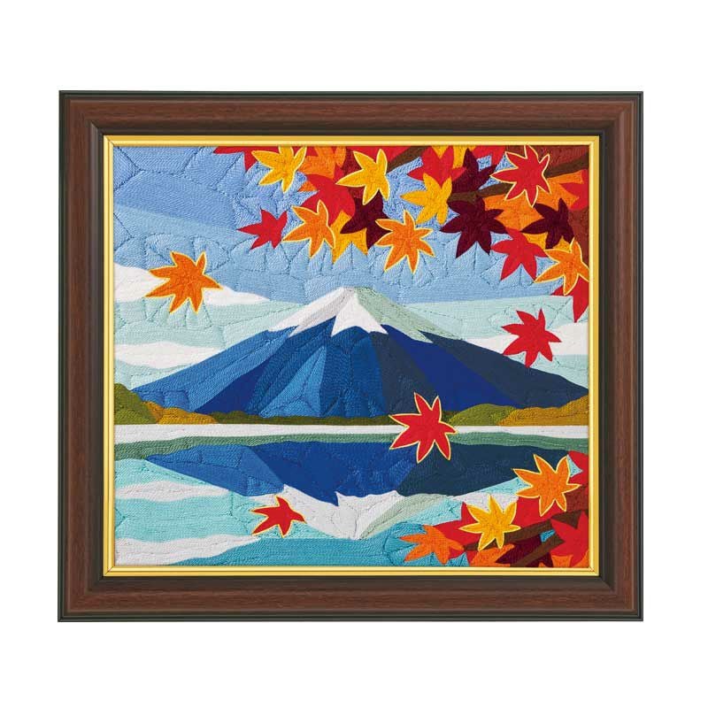 【珍】　★ 山水仕女図繍片 ★　民国時期　刺繍 山水紋 仕女紋　民間織繍 刺繍糸の絵・富士山と紅葉｜株式会社さくらほりきり