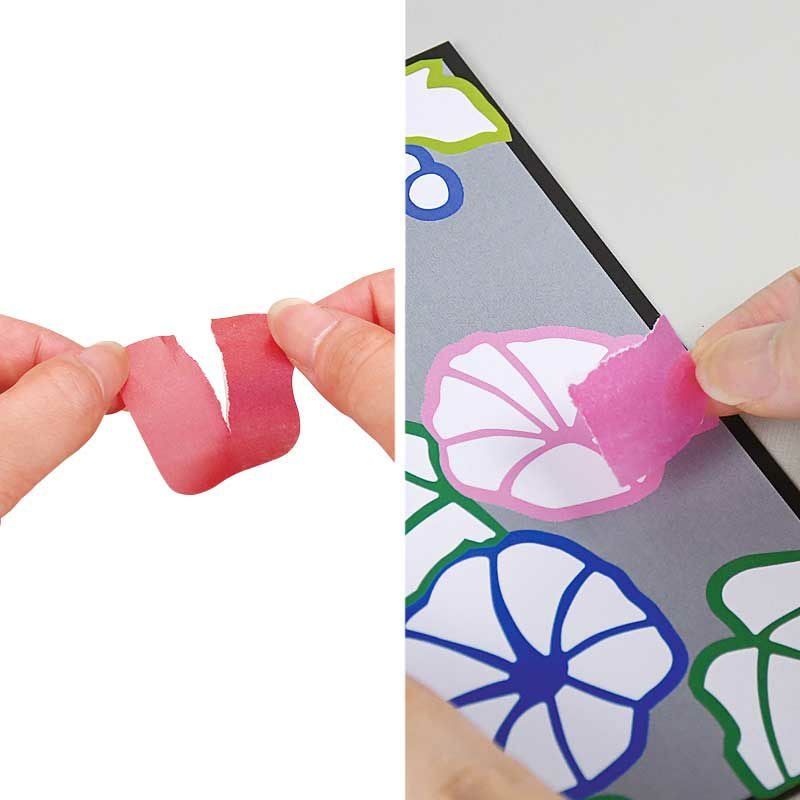 シールちぎりあ～と・バラのしおり<br>透け感のある水彩風のカラーシールを手でちぎりながら描くアート