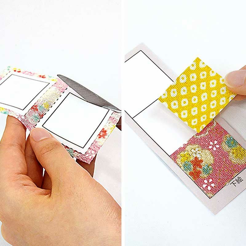 らくらく型抜きアート・しおり(桜)<br>型紙の直線に沿って布を切って貼るだけ！