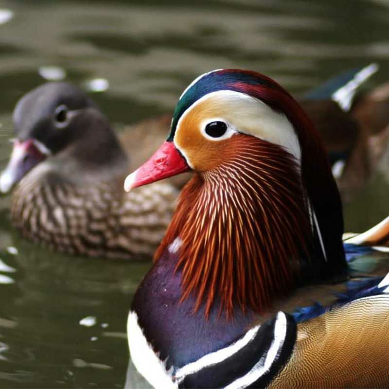 おしどりは「おしどり夫婦」という言葉があるように、<br>夫婦円満の縁起物とされています